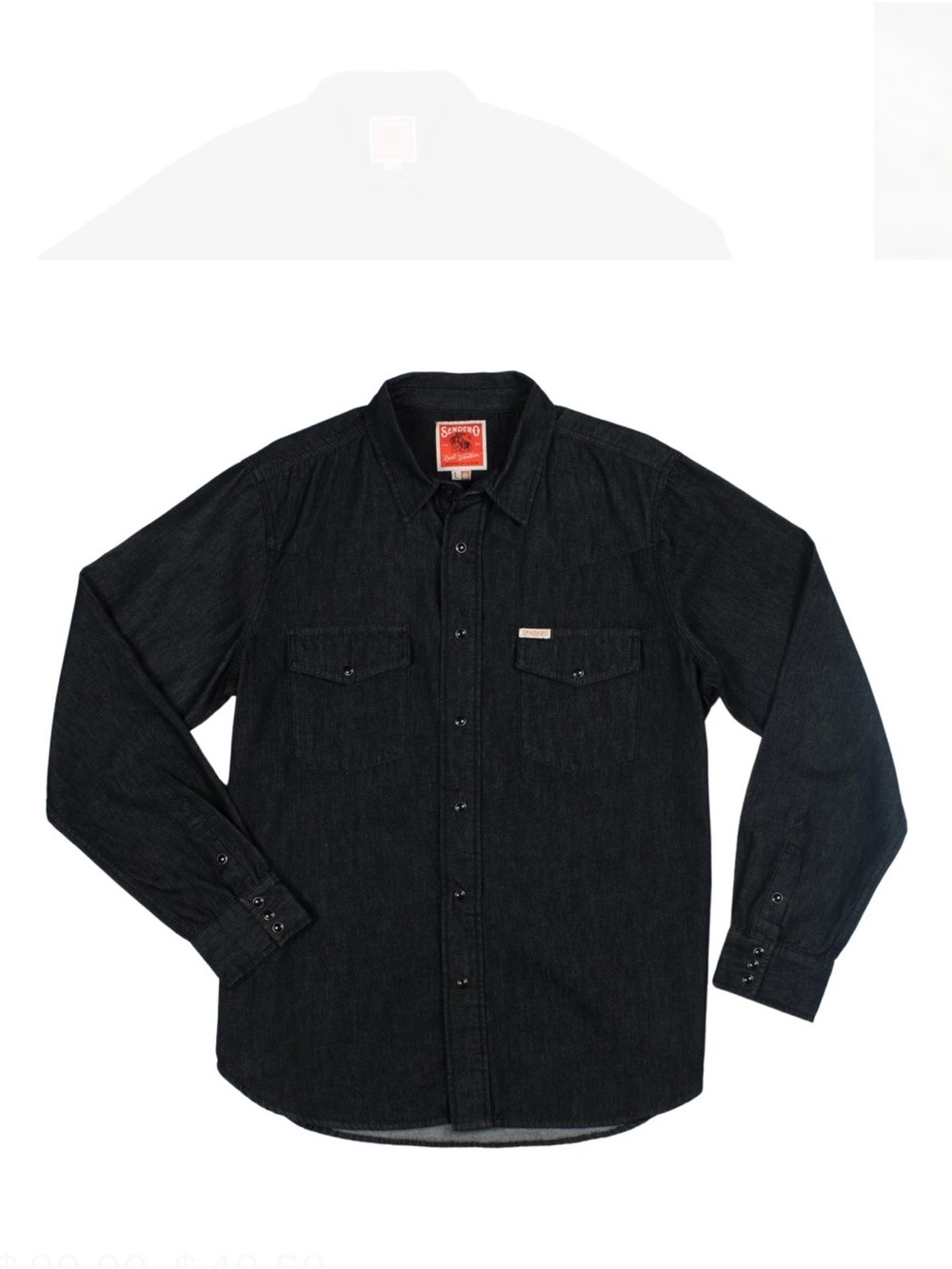Men's Black Long-Sleeve Button-Down Denim Shirt